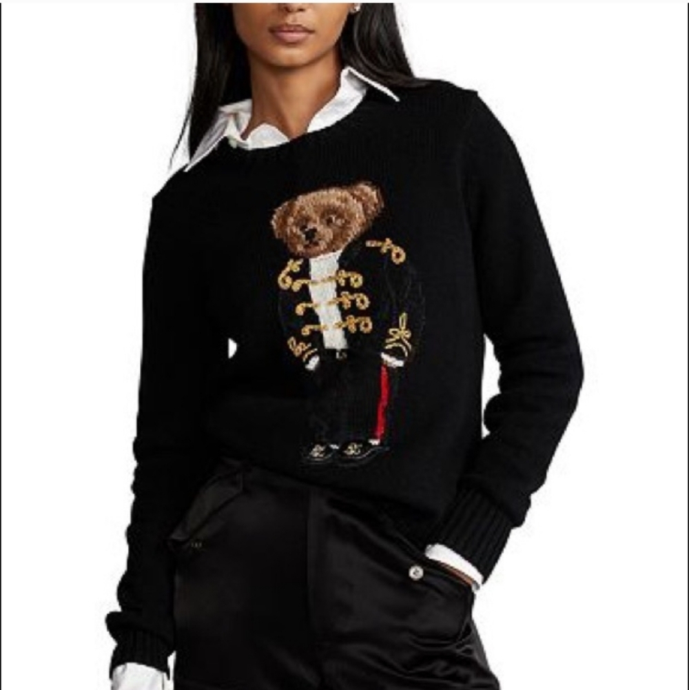 Holiday Polo Bear Women's Sweater Ralph Lauren Cashmere Wool silk Blend. Size M.